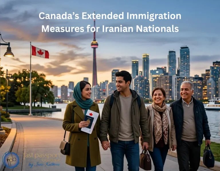 Iranian family in Toronto with text about Canada's immigration.