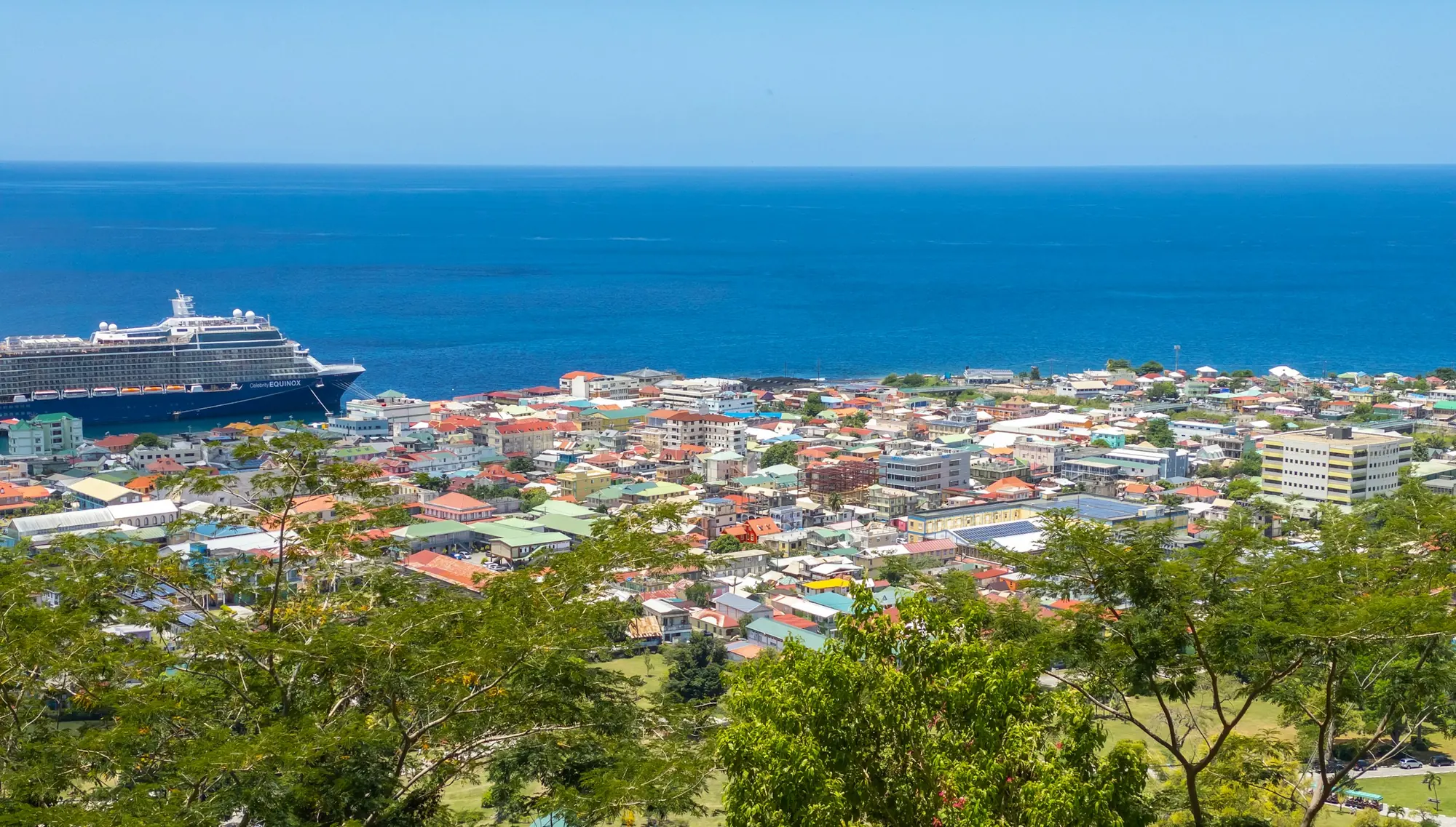 Roseau, the capital of Dominica, between the rainforest and the sea
