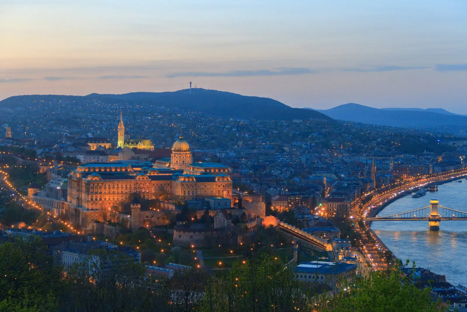 Buda Castle and the hills at dusk, Budapest – Hungary Golden Visa