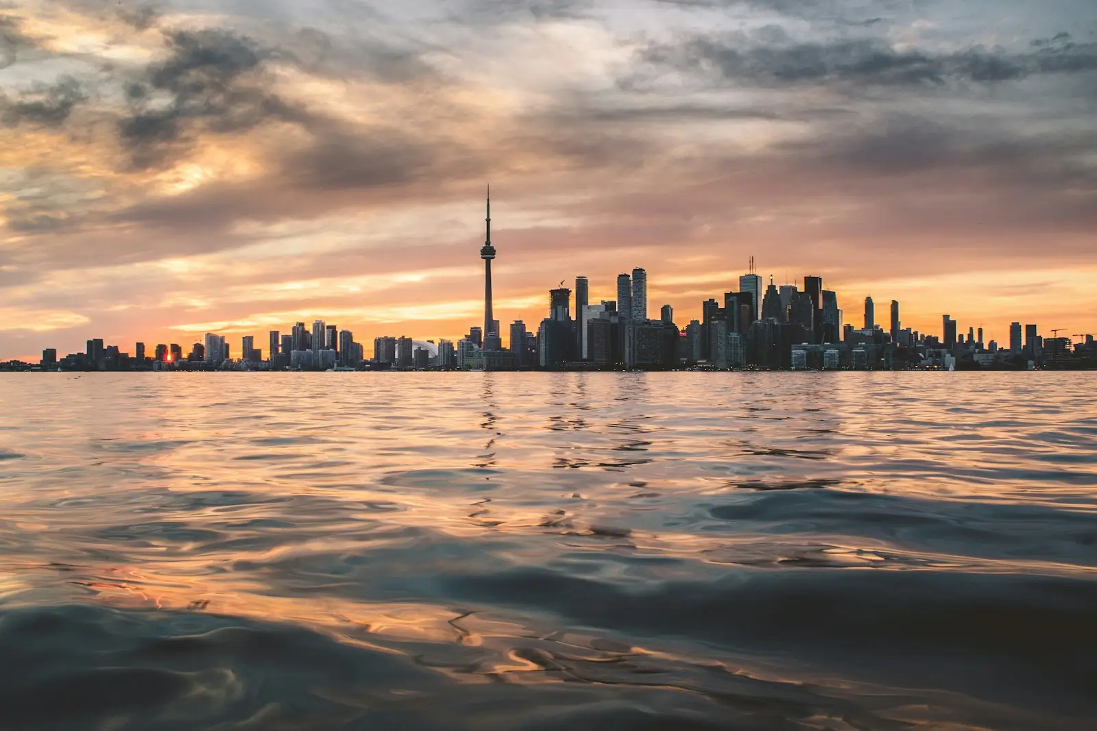 Toronto skyline across Lake Ontario at sunset – Childbirth in Canada