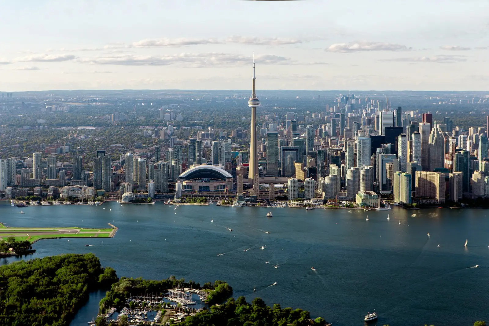 Aerial view of the Toronto waterfront and CN Tower – Childbirth in Canada