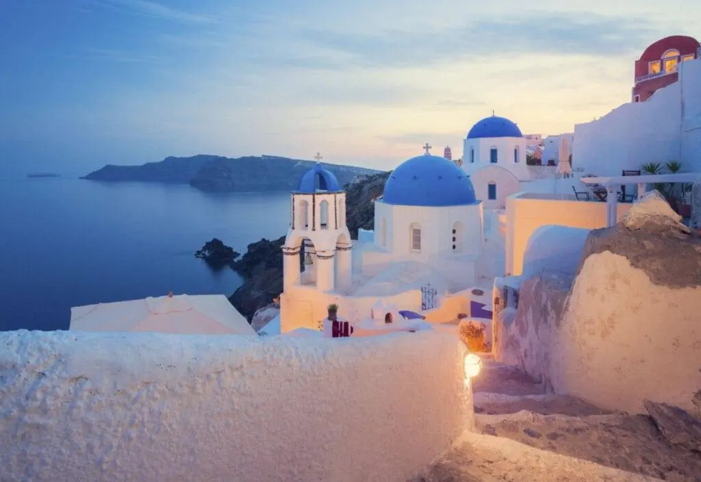 Greek island village by the Aegean Sea Greek island village by the Aegean Sea